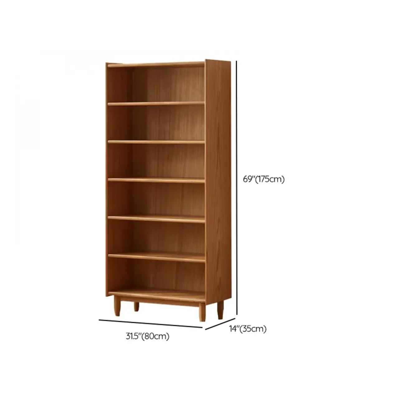 Modern Wooden 6-Tier Rectangle Oak Large Bookcase