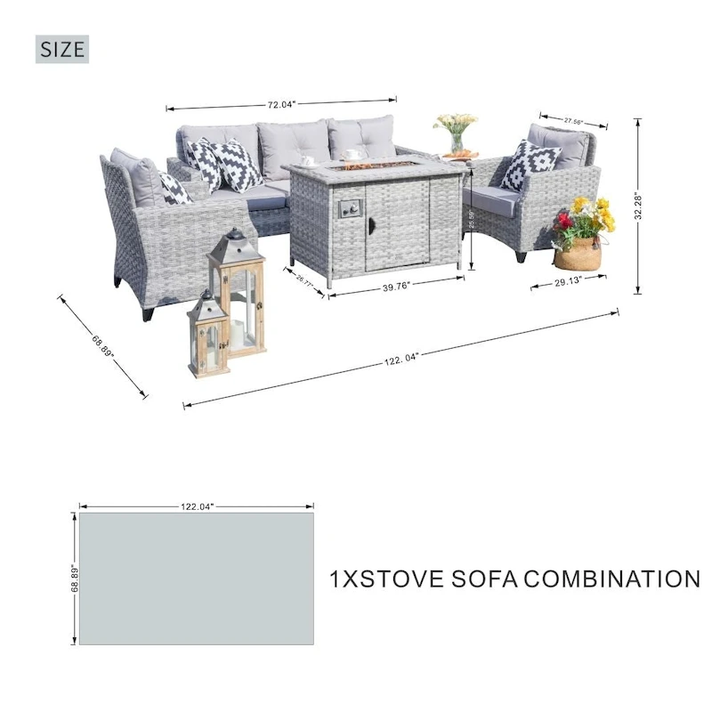 5-piece Patio Conversation Set Sofa Set with Fire Pit