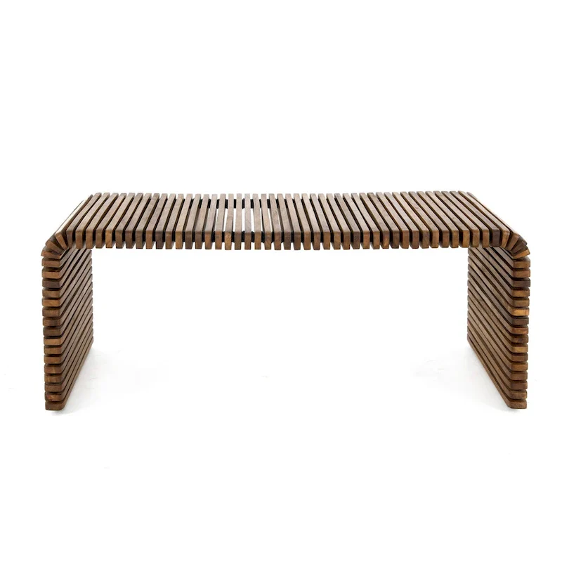 26-Inch Brown Solid Wood Striped Coffee Table