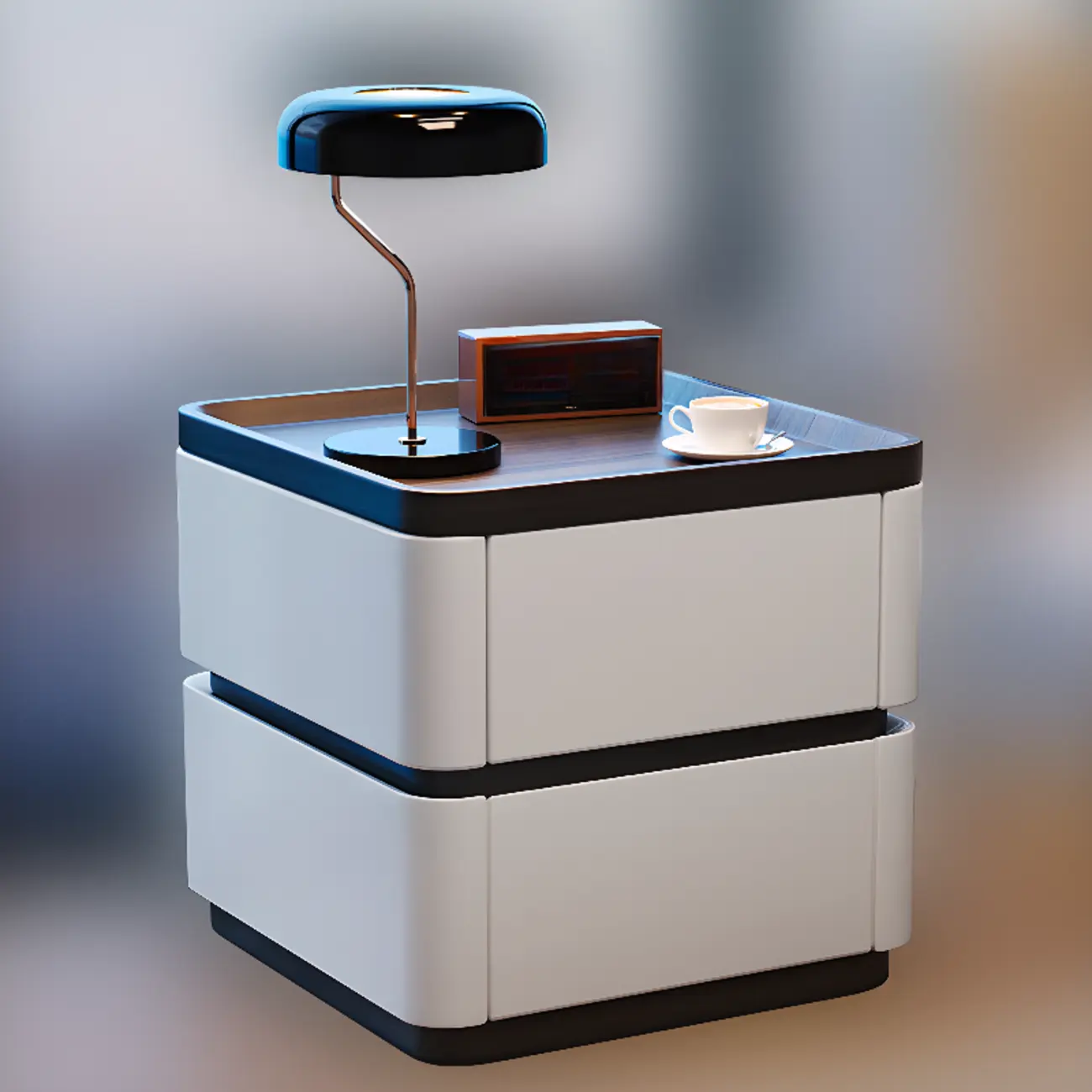 Wooden Overbed 2 Drawers Nightstand with Grooved Top