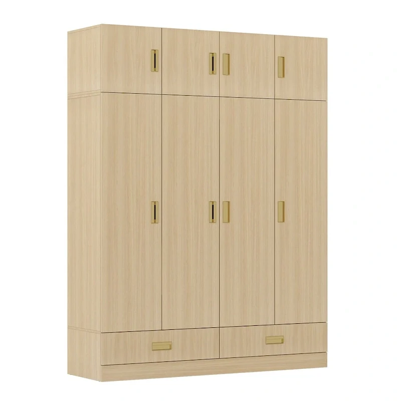 Wardrobe Closet Cabinet with Gold Handles and Optional Top Cabinet