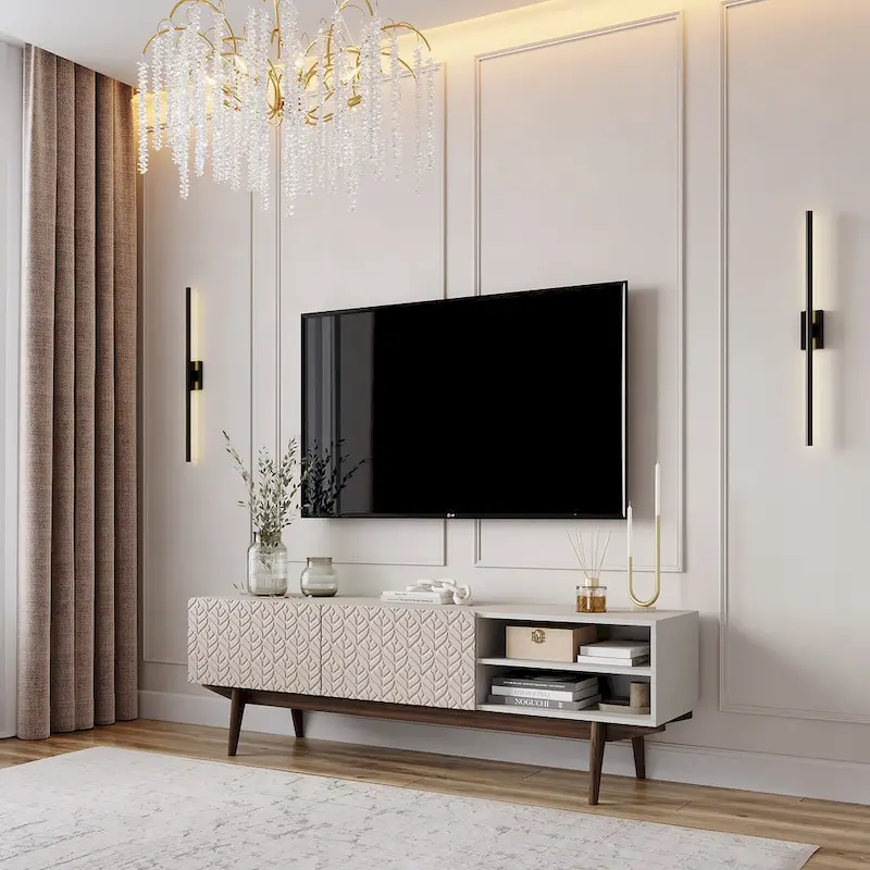 TV Stand Console Fits TV's up to 65 in. with Wood Legs in Mid Century Modern Scandinavian Design