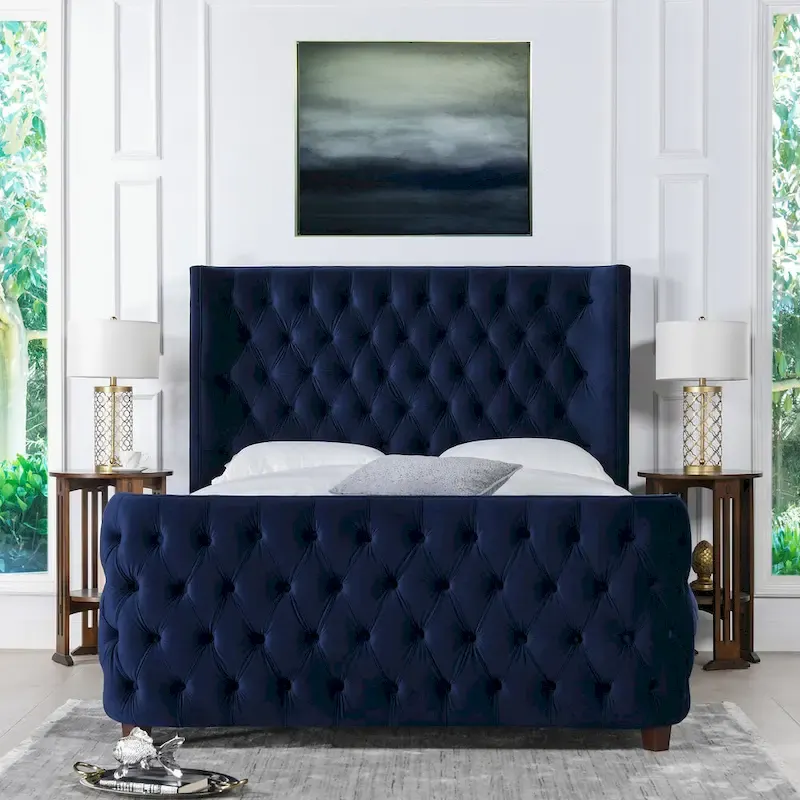 Chateau Velvet Upholstered Tufted Sheltered Panel Bed Set
