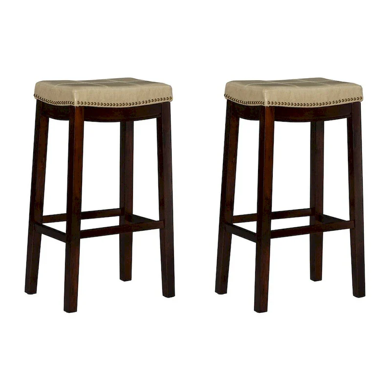 Linon Willamette Backless Barstool with Faux Leather Seat (Set of 2)
