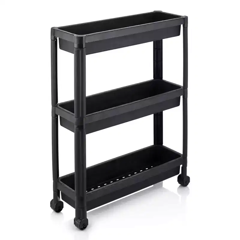 Costway 3-Tier Slim Rolling Storage Cart 2-Pack with Wheels, Detachable Design for Kitchen Black/White