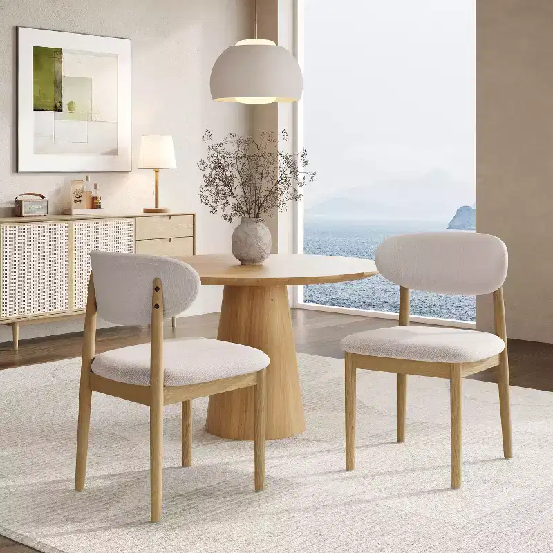 Christopher Knight Home Bulwarth Mid-Century Modern Rubberwood Upholstered Dining Chair with Curved Back (Set of 2)