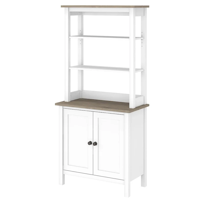 Shiplap Gray/Vintage Black 5-Shelf Bookcase with Doors, Modern Farmhouse Style, 1-Person Assembly