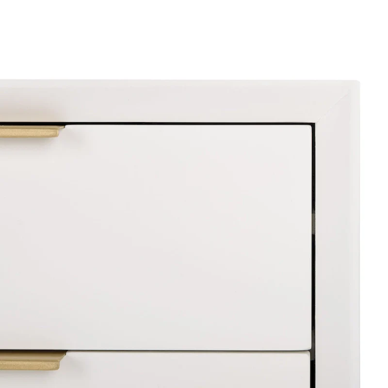 3-Drawer Nightstand Accent Table, White Wood Frame with Gold-Capped Legs
