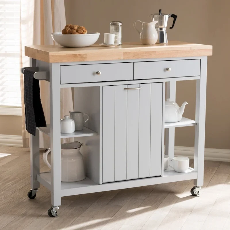 The Gray Barn Muckross Farmhouse Grey Wood Kitchen Cart