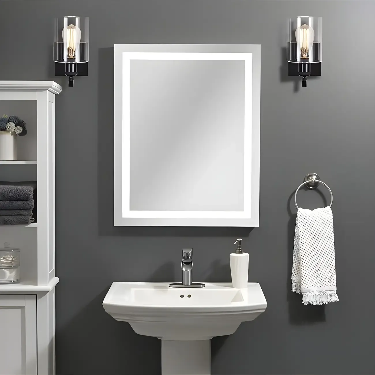 1-Light Modern Metal Cylinder Glass Bathroom Vanity Light