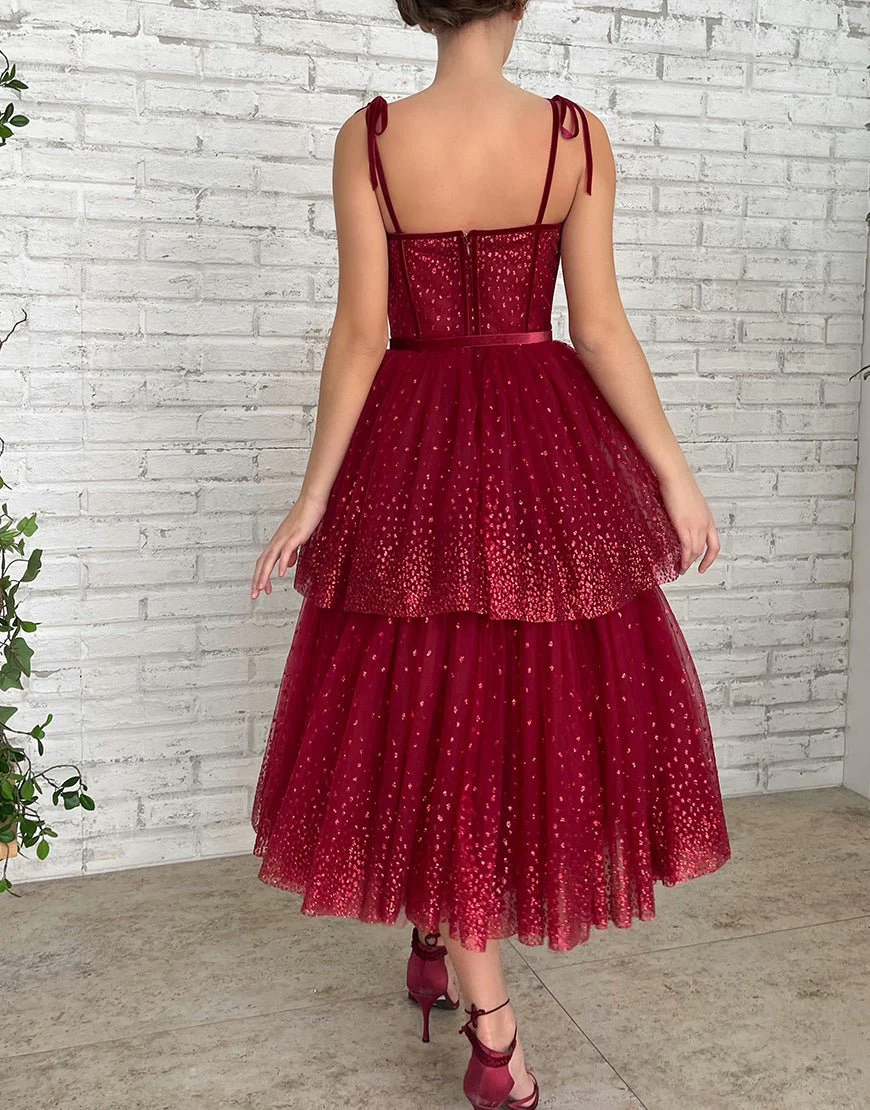 Tulle Dark Red Glitter Homecoming Dress