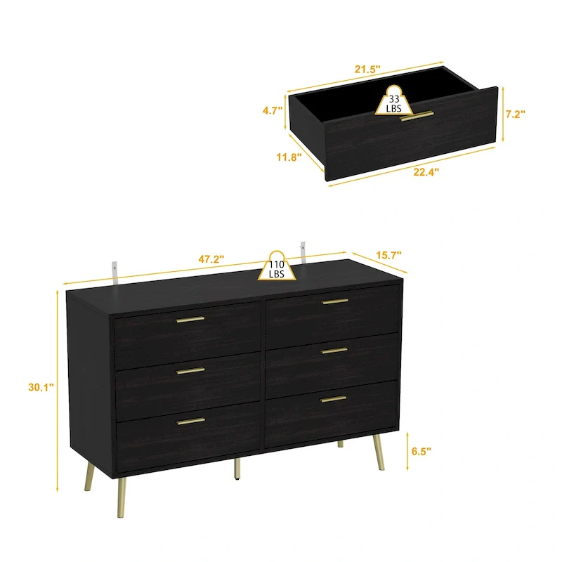 FUFU&GAGA Modern Double 6-Drawer Dresser Chest Of Drawers Cabinet