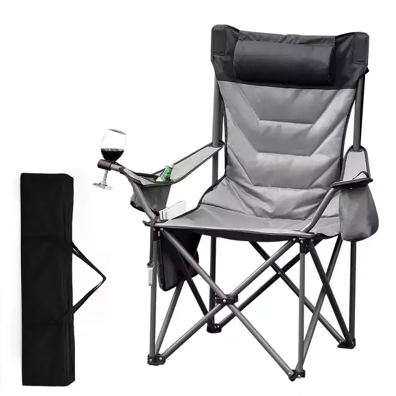 Oversized Padded Camping Chairs, Hevy Duty Folding Camp Chair - Comfortable Camping Chair with High Back & Pillow, 1 Pack