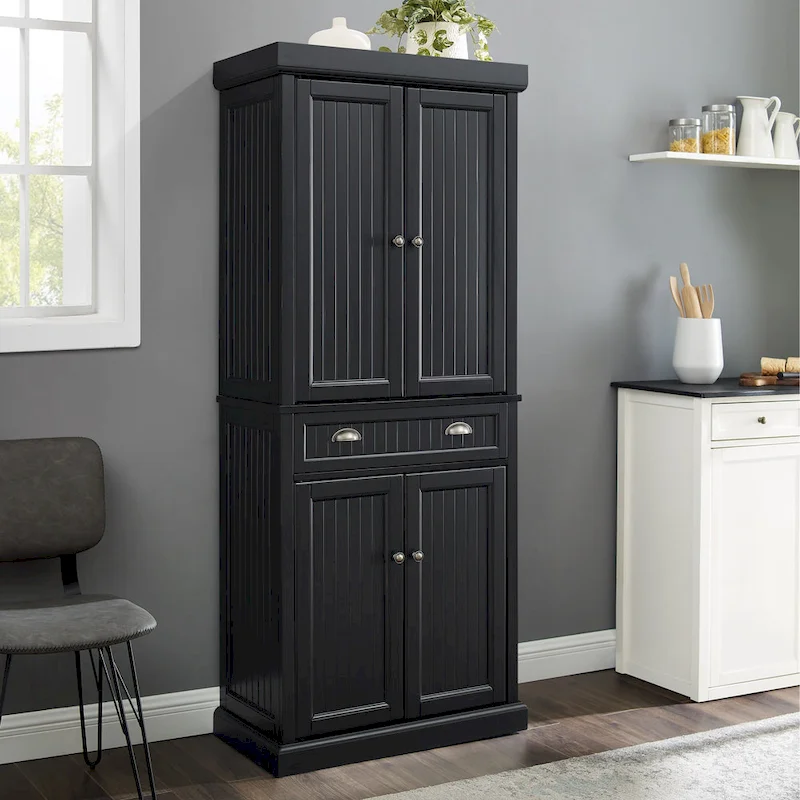 Crosley Seaside Kitchen Pantry in Distressed Black Finish