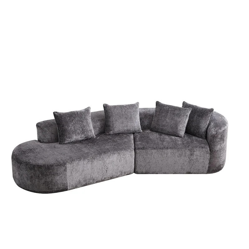 114 Chenille Deep-Seat Sectional Sofa with 4 Pillows