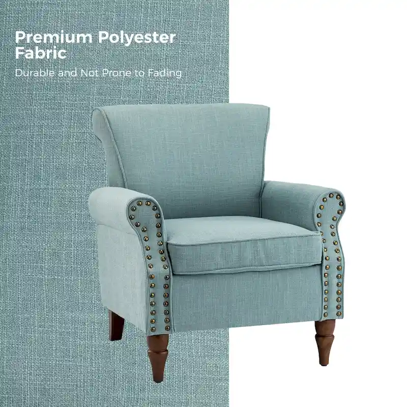 Upholstered Comfy Accent Chair with Turned Wooden Legs and Nailhead Trim Set of 2