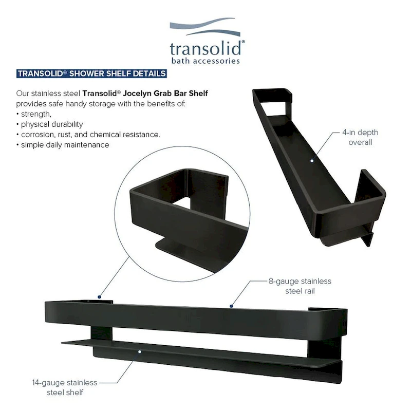 Transolid JGBS20 Jocelyn 20-in Grab Bar Shelf - 20x4x3