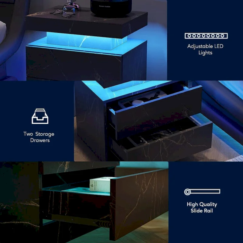 LED Nightstand with 2 Drawers