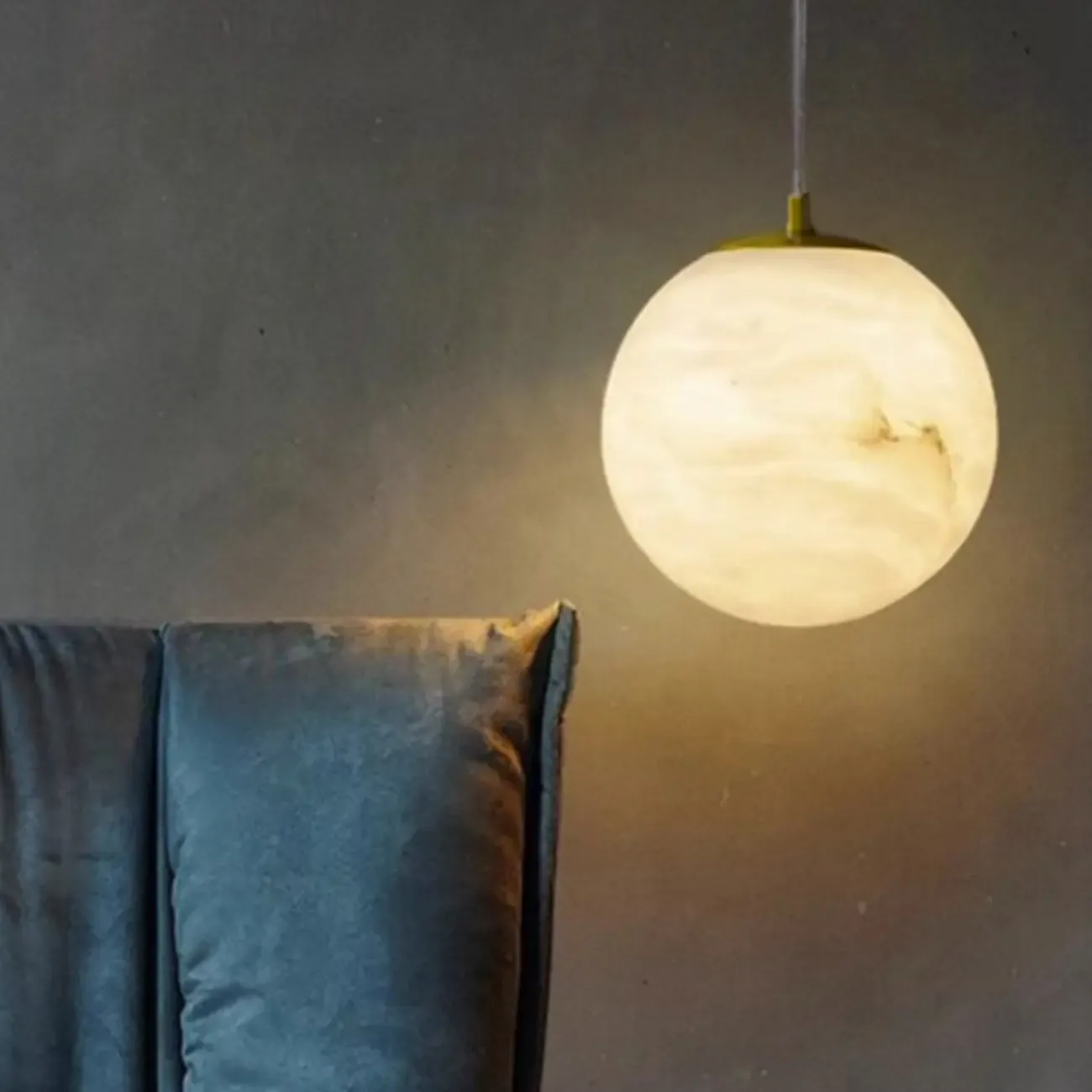 1-Light Gold Stone Square Hanging Pendant Light