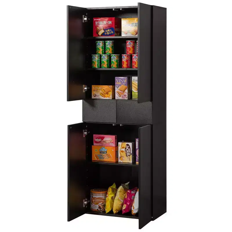 Basicwise 66 Kitchen Pantry Cabinet with 4 Doors, 3 Adjustable Shelves, 2 Cabinets with 1 Drawer  Elegant Freestanding Farmhouse Storage