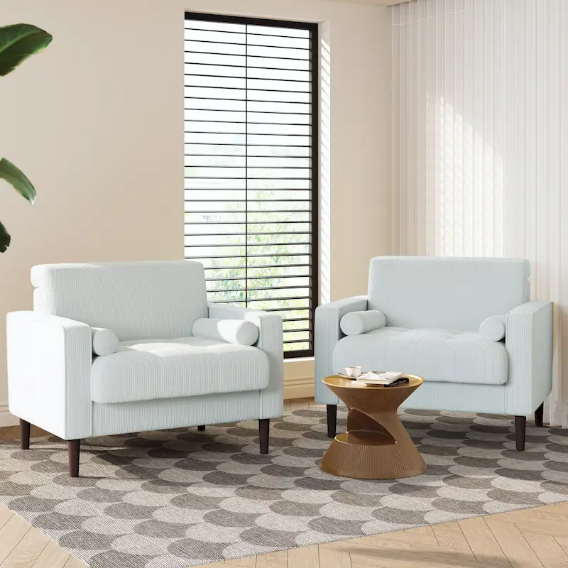2 Pack Modern Corduroy Wide Armchair with Bolster Pillows