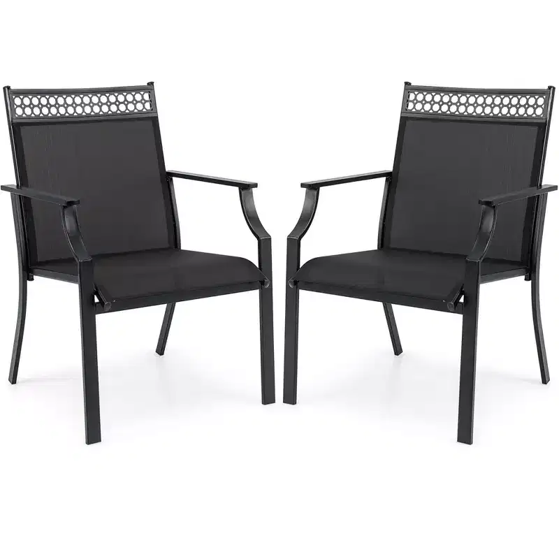 Costway Patio Chairs Set of 2 with All Weather Breathable Fabric High Backrest Blue/Coffee/Black