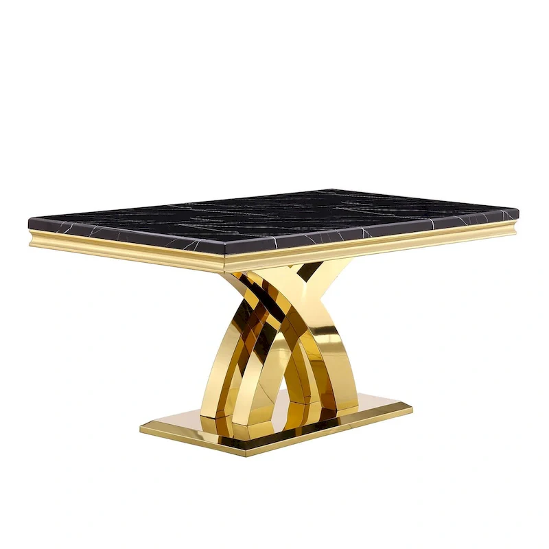 Black Gold & Silver, Round Dining Table, Seats 6