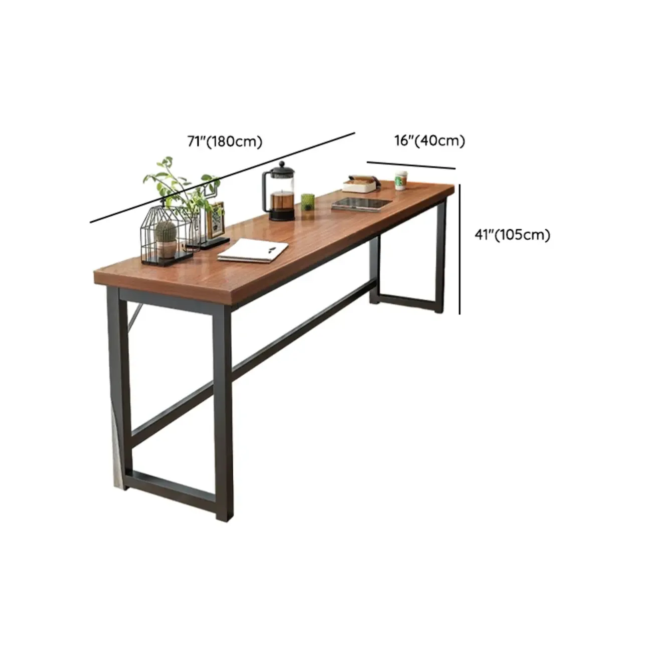 Modern Brown Wooden Metal Frame Fixed Top Bar Tables