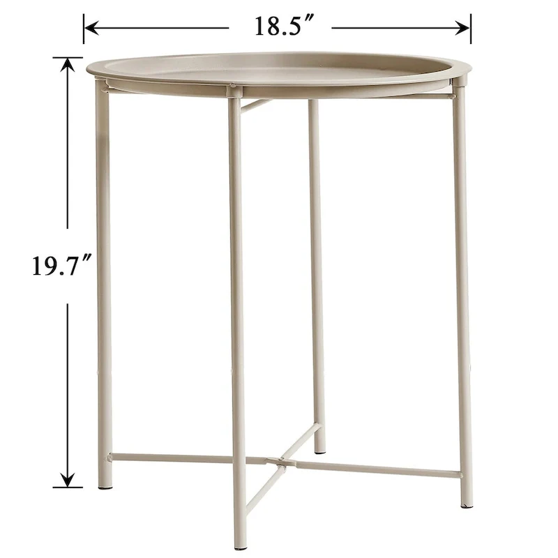 Folding Round TV Tray Tables, Small Round Steel Side Table, No Assembly Required - 18.5 x 18.5 x 19.7 in