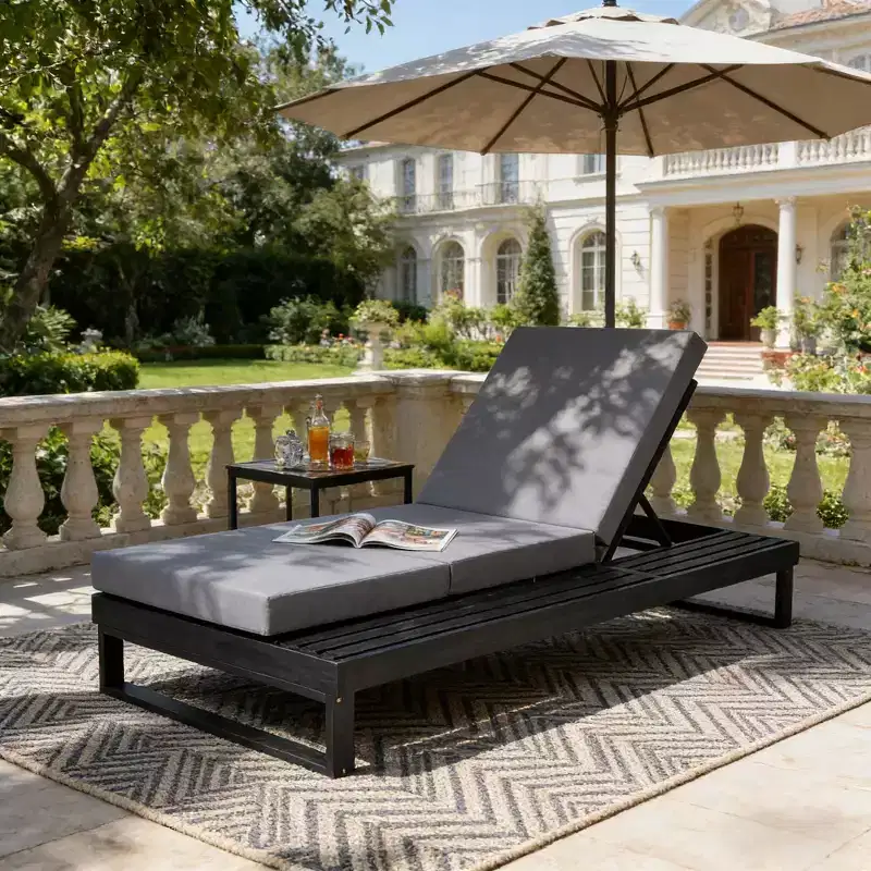 Christopher Knight Home Hudson Patio Modern Acacia Wood 4-Position Adjustable Chaise Lounge with Cushion
