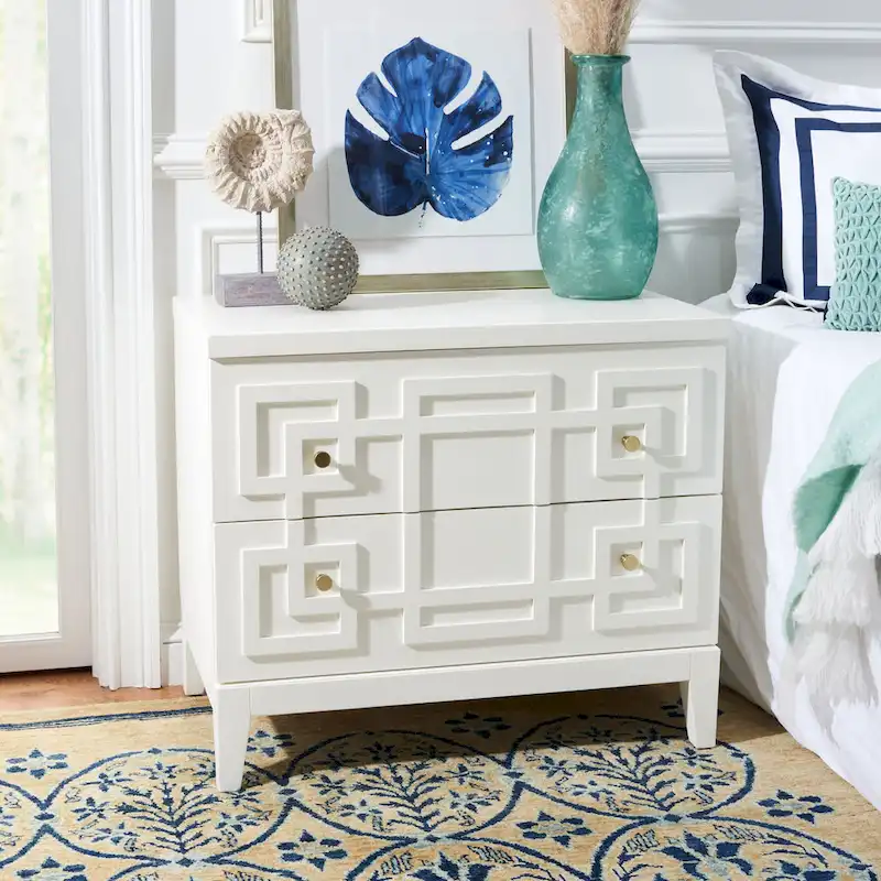 White and Gold 2-Drawer Nightstand