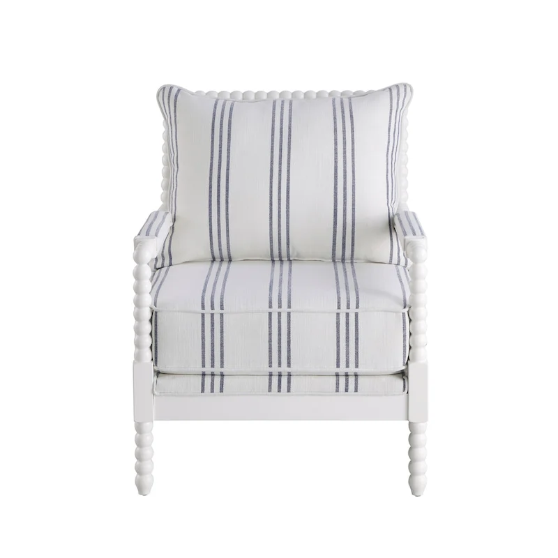 Penelopina White and Navy Upholstered Stripe Accent Chair
