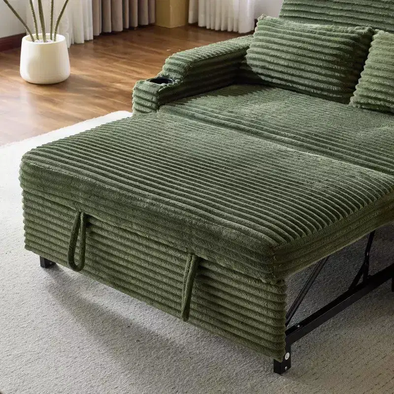 Upholstered Corduroy Convertible Reclining Sleeper Sofa Bed With Cushions For Small Spaces