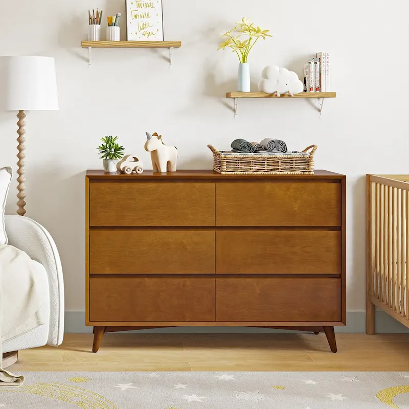 Raffaele Mid-century 6-Drawer Dresser with Solid Wood Legs by HULALA HOME