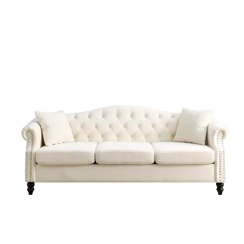 2-Pieces 6-Seat Velvet Chesterfield Sofa Set (Two 3-Seaters) with Tufted Back & Nailhead Trim