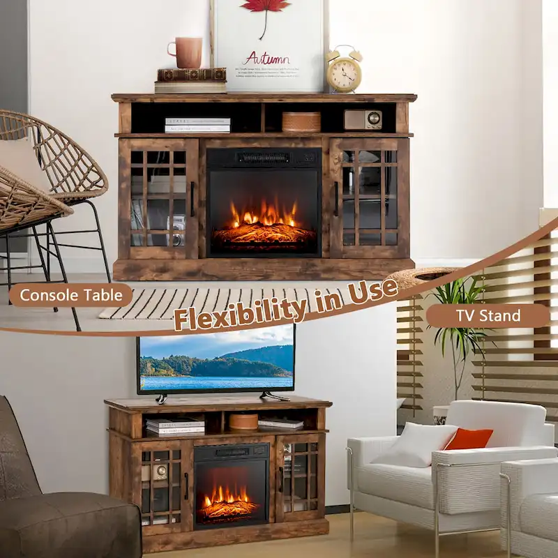 Gymax 48 TV Stand Console Cabinet w/ Fireplace Entertainment Center