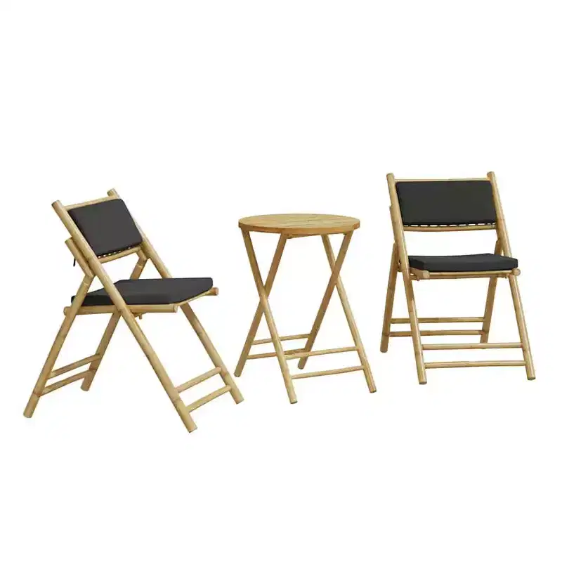 vidaXL Folding Bistro Set with Cushions Table and Chairs Outdoor 3 Pcs Bamboo