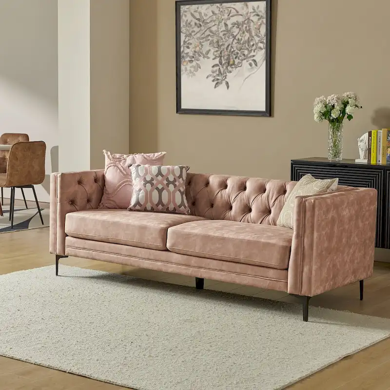 Calymne 84 Classic Square Arms Sofa with Button-Tufted Back by HULALA HOME