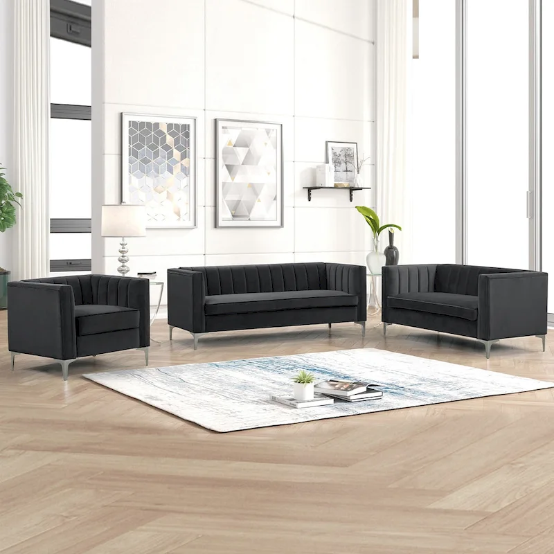 Morden Fort Living Room Furniture Sets Couches for Living Room, Chair, Couch and Sofa 3 Pieces, Fabric, Dutch Velvet