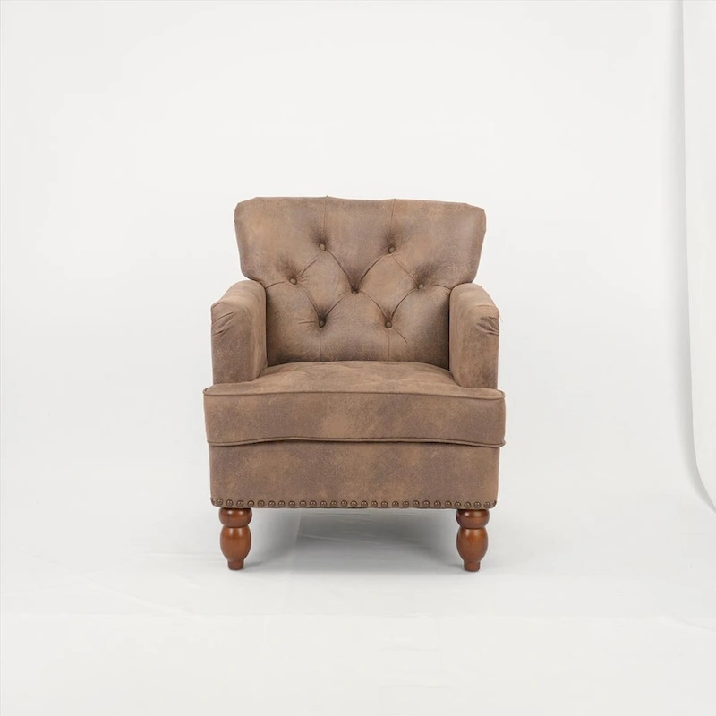 Suede Fabric Club Chair With Wood Legs