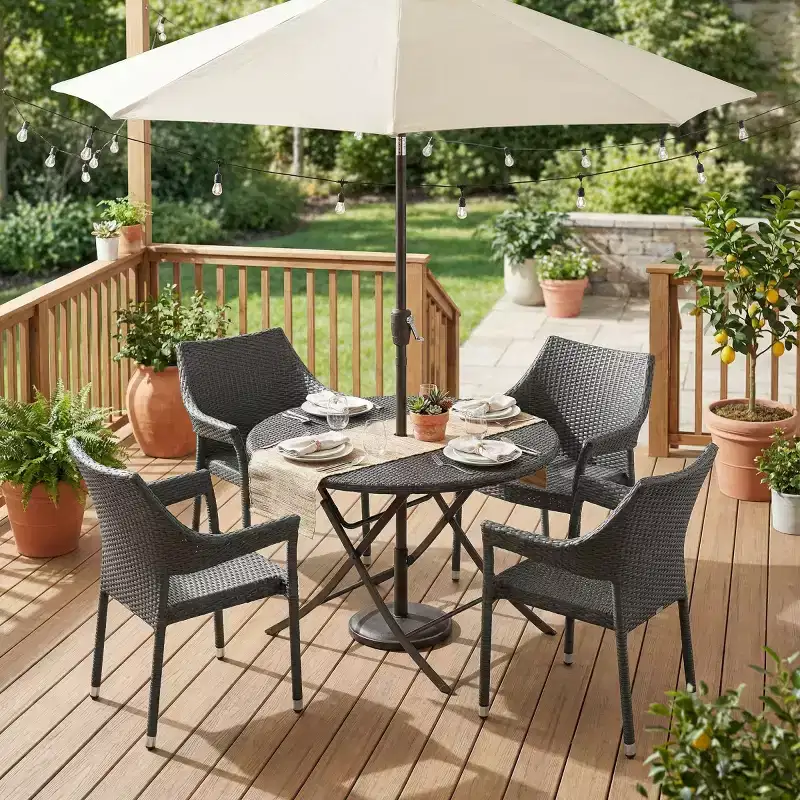 Outdoor PE Wicker Stacking Armchairs Set of 4, Weather-Resistant Patio Chairs with Iron Frame, Modern Balcony, Deck, and Garden Seating-Panipeachy