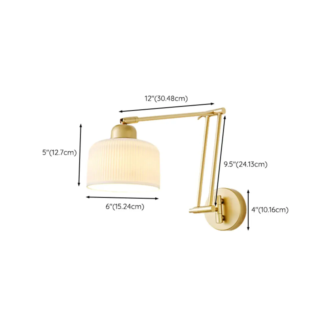 Modern Gold Adjustable Swing Arm Wall Light with White Shade