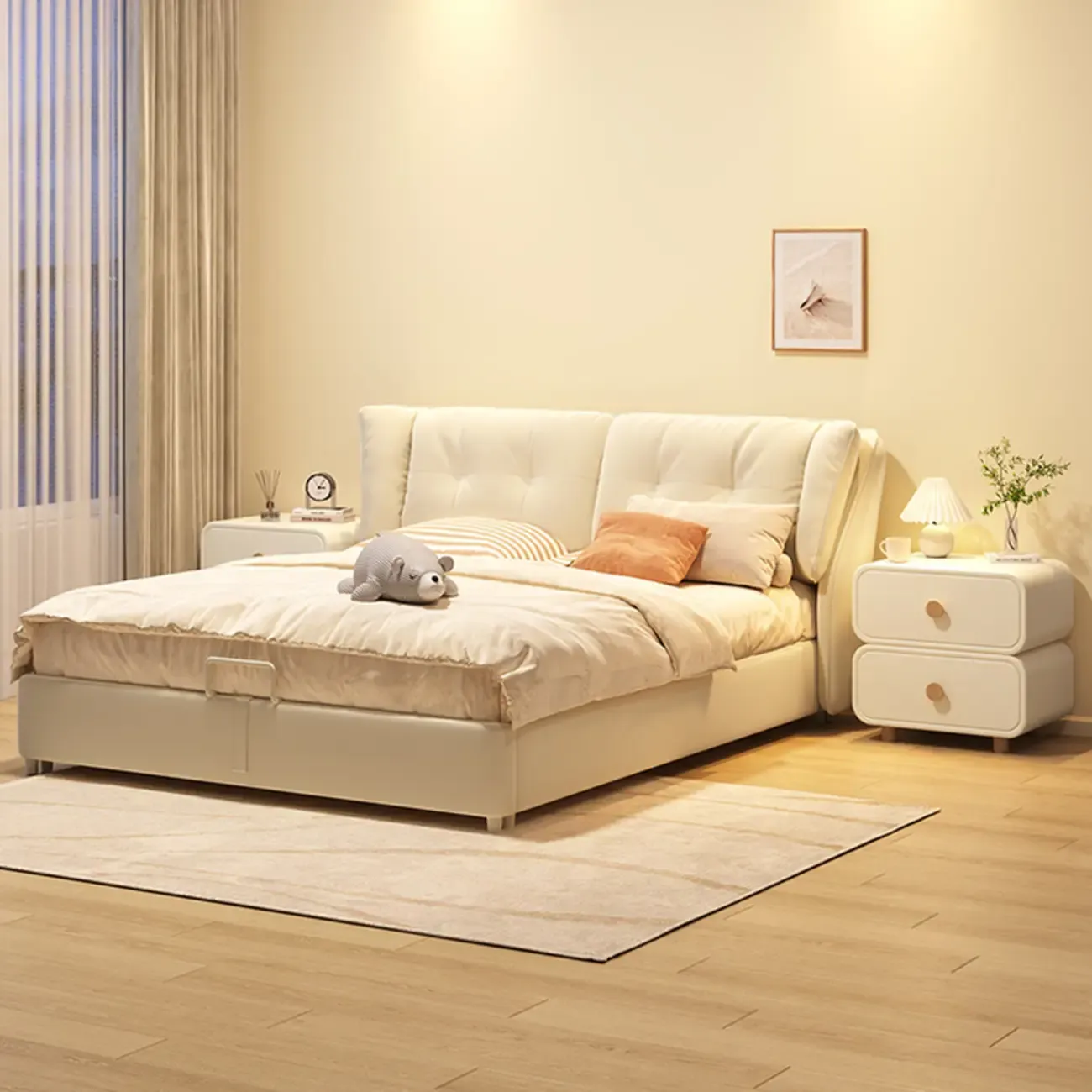 Bedroom Off-White Wooden Two Drawer Nightstand