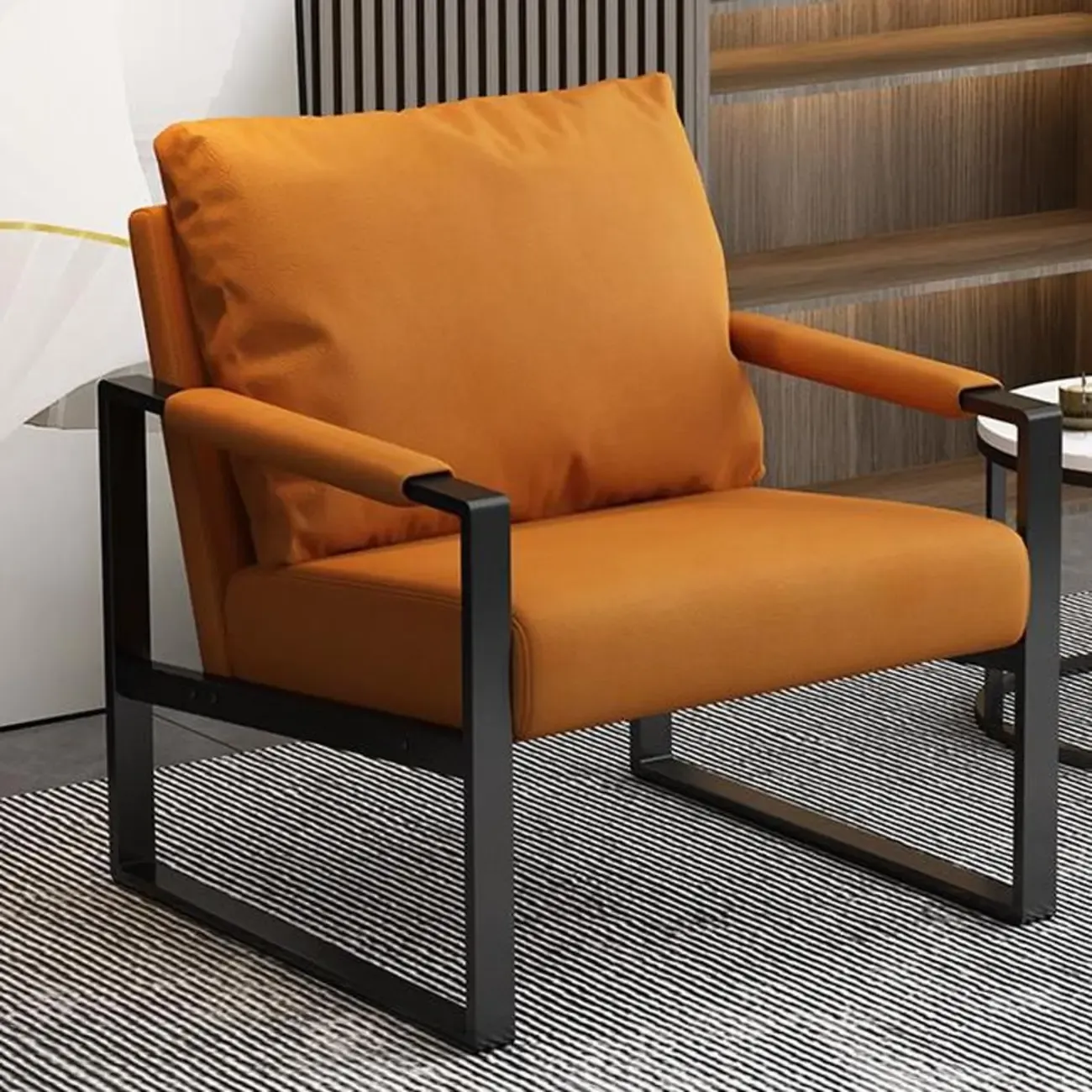 Orange Modern Pillow Back Sled Base Arm Chair