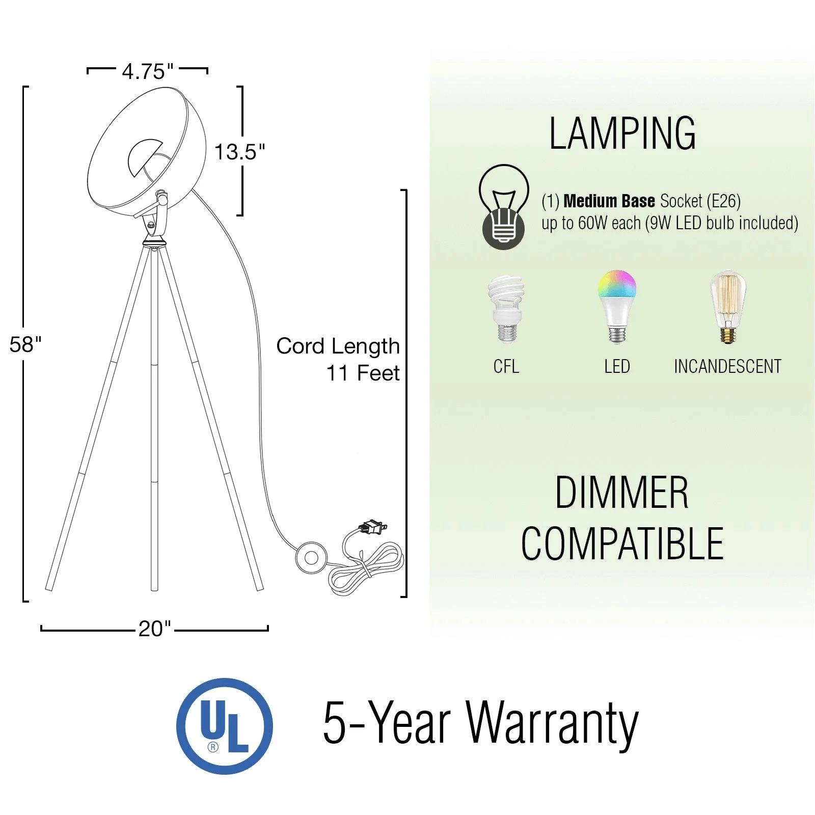 Sulis 58 Modern Industrial Tripod 9W LED Floor Lamp