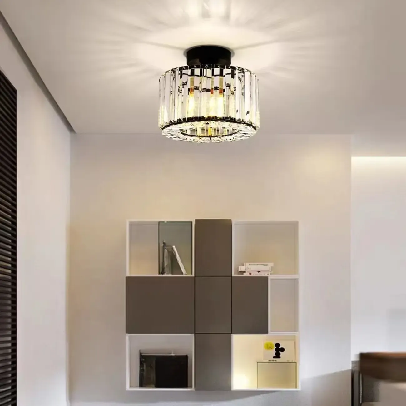 Stylish Square Crystal Semi-Flush LED Ceiling Light