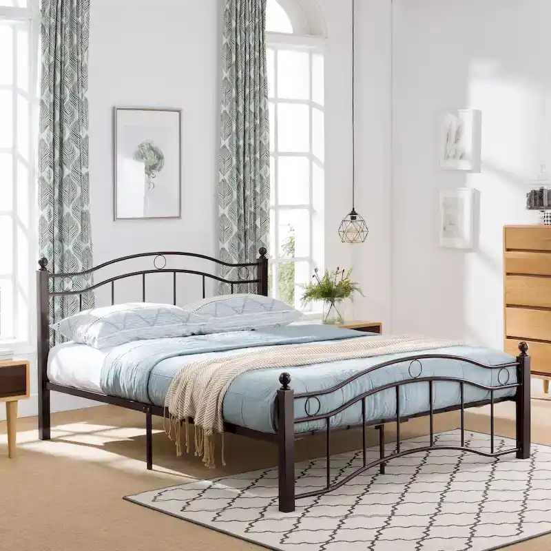 Iron Bed Frame – Hammered Copper / Flat Black / White, Twin / Queen / King, Sleeps 1–2