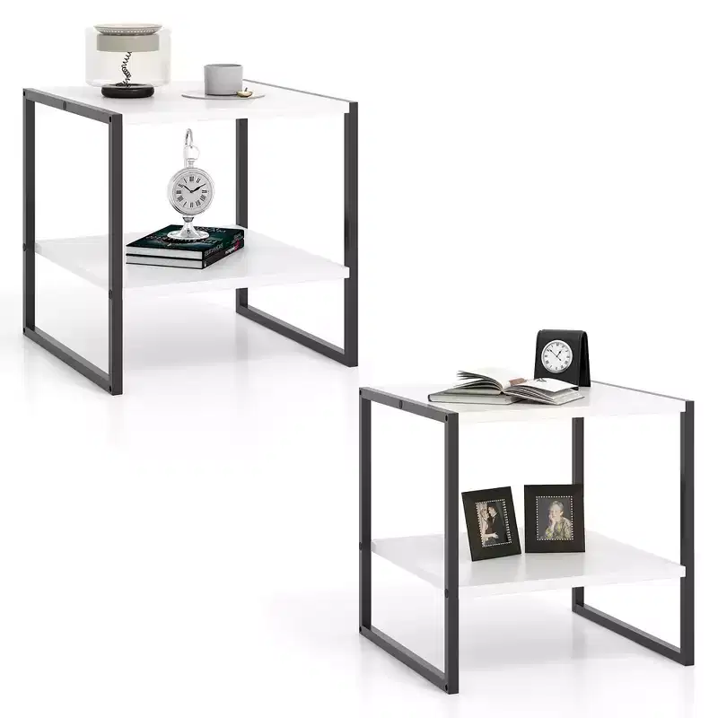 Costway 2PCS 20 2-Tier End Table w/ Storage Shelf Reversible Design for Living Room