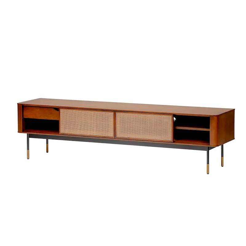 Miriam 71 Media Stand in Brown with Natural Wicker