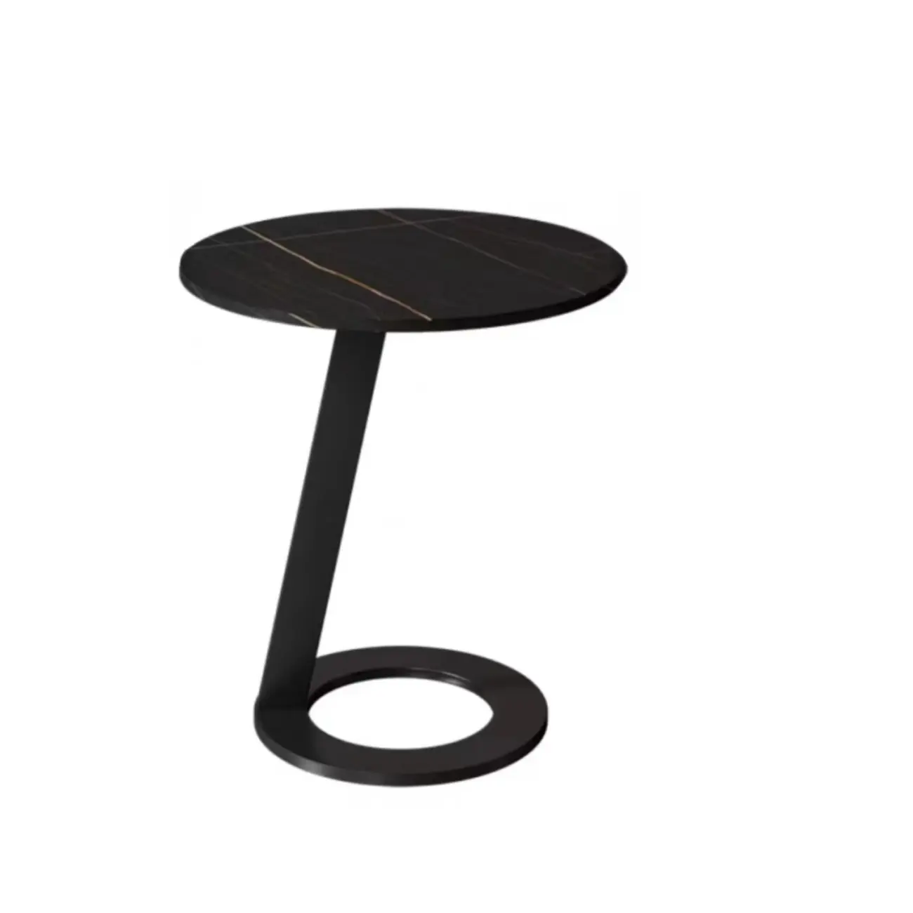 White Modern Stone Metal C Shaped Round Side Table